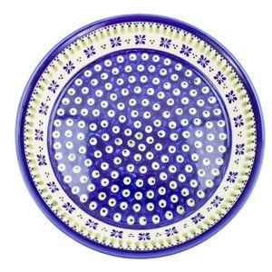 Polish Pottery Green Gingham Peacock Deep Dish Pie Quiche Plate 9.5"